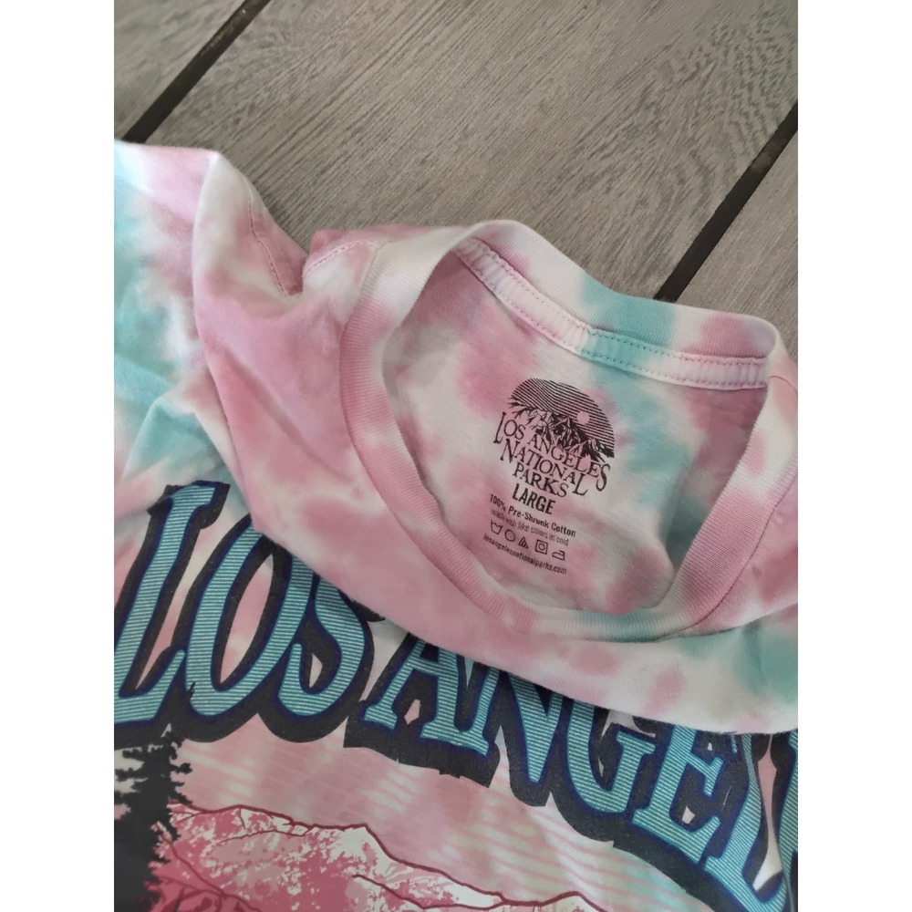 Los Angeles National Parks Tie Dye Graphic T-Shirt Pink Teal Mens Large Cotton - Picture 2 of 3